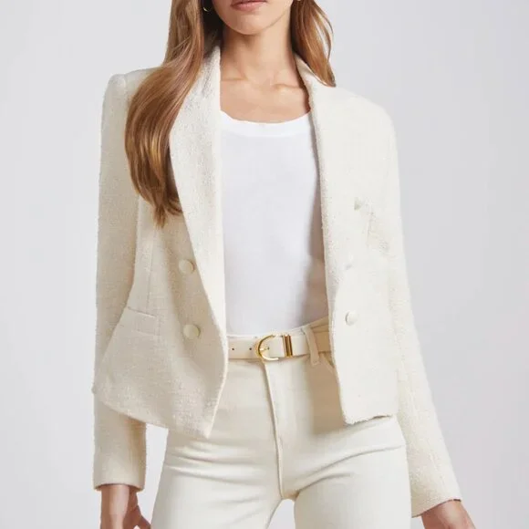 BEST L'AGENCE Brooke Open-Front Blazer Sz2/6 Ecru Cream Ivory Off White - Picture 3 of 14